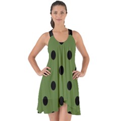 Large Black Polka Dots On Crocodile Green - Show Some Back Chiffon Dress by FashionLane