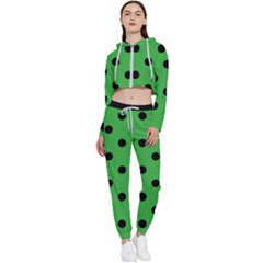 Large Black Polka Dots On Just Green - Cropped Zip Up Lounge Set by FashionLane