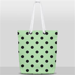 Large Black Polka Dots On Pale Green - Full Print Rope Handle Tote (small) by FashionLane