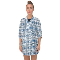 Azulejo Style Blue Tiles Half Sleeve Chiffon Kimono by MintanArt