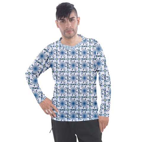 Azulejo Style Blue Tiles Men s Pique Long Sleeve Tee by MintanArt