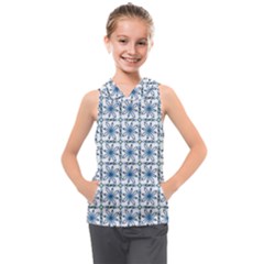 Azulejo Style Blue Tiles Kids  Sleeveless Hoodie by MintanArt