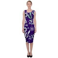 Floral Blue Pattern  Sleeveless Pencil Dress by MintanArt