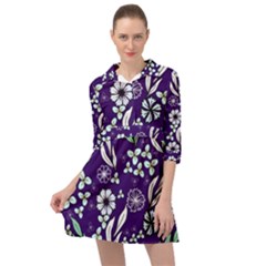 Floral Blue Pattern  Mini Skater Shirt Dress by MintanArt