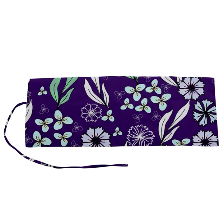 Floral blue pattern  Roll Up Canvas Pencil Holder (S)