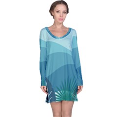 Illustration Of Palm Leaves Waves Mountain Hills Long Sleeve Nightdress by HermanTelo