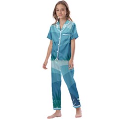 Illustration Of Palm Leaves Waves Mountain Hills Kids  Satin Short Sleeve Pajamas Set by HermanTelo