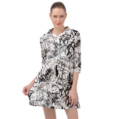 Black And White Graffiti Abstract Collage Mini Skater Shirt Dress by dflcprintsclothing