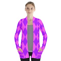 Purplepinkdiomandssmallcrop Open Front Pocket Cardigan by DayDreamersBoutique