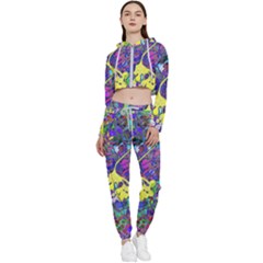 Vibrant Abstract Floral/rainbow Color Cropped Zip Up Lounge Set by dressshop