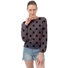 Large Black Polka Dots On Dark Smoke Grey - Banded Bottom Chiffon Top by FashionLane