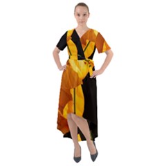 Yellow Poppies Front Wrap High Low Dress by Audy