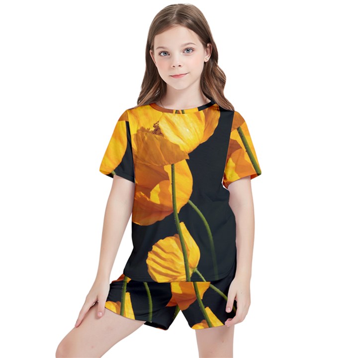 Yellow Poppies Kids  Tee and Sports Shorts Set