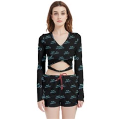 Just Beauty Words Motif Print Pattern Velvet Wrap Crop Top And Shorts Set by dflcprintsclothing