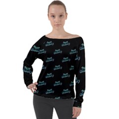 Just Beauty Words Motif Print Pattern Off Shoulder Long Sleeve Velour Top by dflcprintsclothing