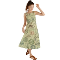 Beige Denim With Logos Summer Maxi Dress by ArtsyWishy