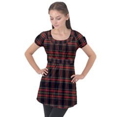 Stewart Black Tartan Puff Sleeve Tunic Top by impacteesstreetwearfour