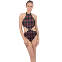 Stewart Black Tartan Halter Side Cut Swimsuit by impacteesstreetwearfour