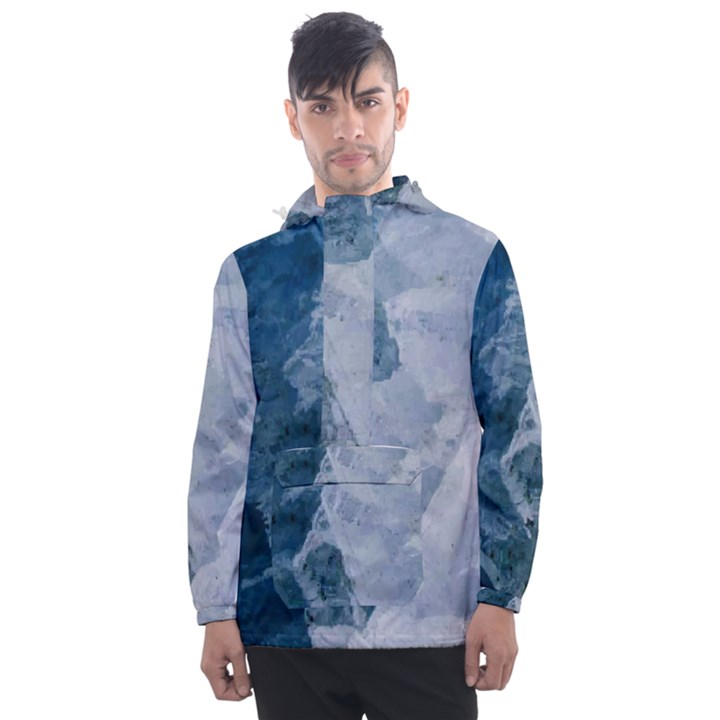 Blue waves Men s Front Pocket Pullover Windbreaker