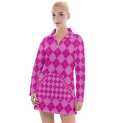 Pink Diamond Pattern Women s Long Sleeve Casual Dress by ArtsyWishy