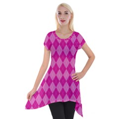 Pink Diamond Pattern Short Sleeve Side Drop Tunic by ArtsyWishy