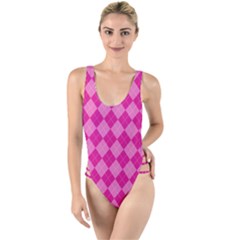 Pink Diamond Pattern High Leg Strappy Swimsuit by ArtsyWishy