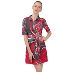 Red Vivid Marble Pattern 3 Belted Shirt Dress by goljakoff