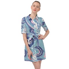 Blue Vivid Marble Pattern 12 Belted Shirt Dress by goljakoff