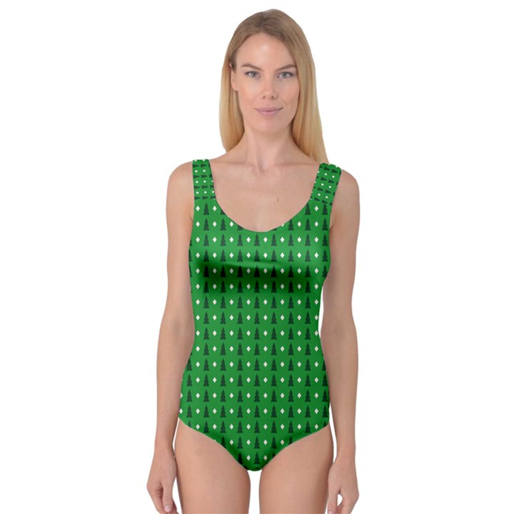 Green Christmas Tree Pattern Background Princess Tank Leotard 