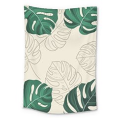 Green Monstera Leaf Illustrations Large Tapestry by HermanTelo