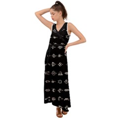 Electrical Symbols Callgraphy Short Run Inverted V-neck Chiffon Maxi Dress by WetdryvacsLair