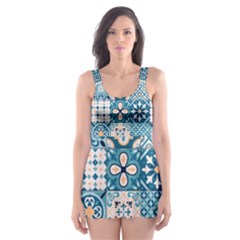 Ceramic Tile Pattern Skater Dress Swimsuit by designsbymallika