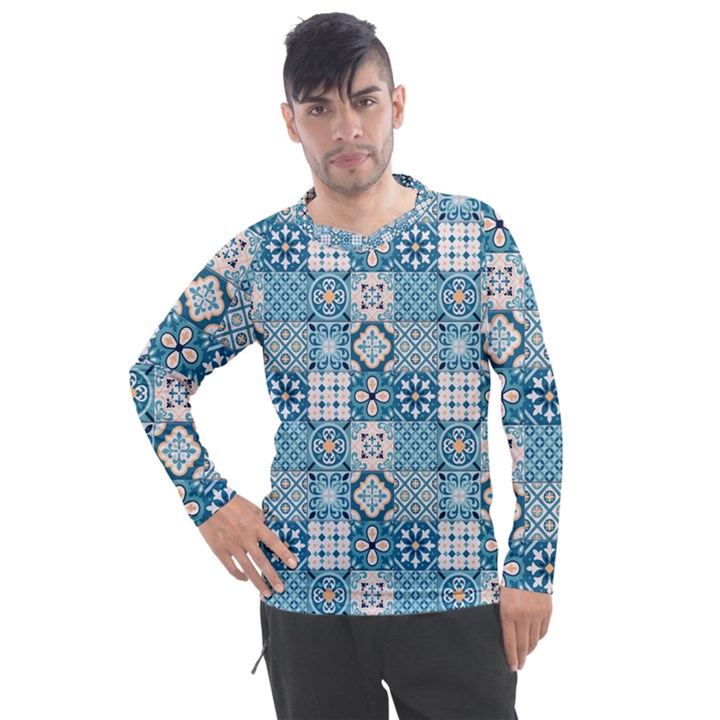 Ceramic Tile Pattern Men s Pique Long Sleeve Tee