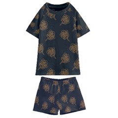 Roses Pattern Black Kids  Swim Tee And Shorts Set by brightlightarts