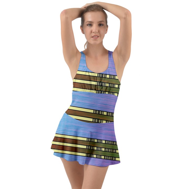 Glitched Vaporwave Hack The Planet Ruffle Top Dress Swimsuit