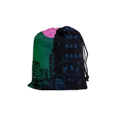 Vaporwave Old Moon Over Nyc Drawstring Pouch (medium) by WetdryvacsLair