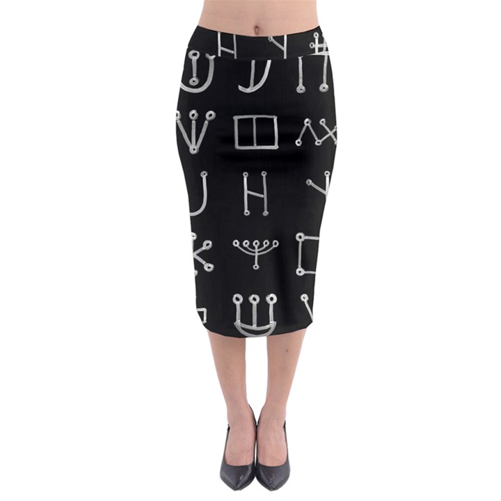 Heinrich Cornelius Agrippa Of Occult Philosophy 1651 Malachim Alphabet Collected Inverted Square Midi Pencil Skirt