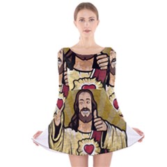 Buddy Christ Long Sleeve Velvet Skater Dress by Valentinaart