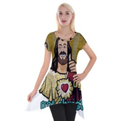 Buddy Christ Short Sleeve Side Drop Tunic by Valentinaart