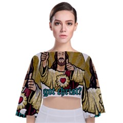 Buddy Christ Tie Back Butterfly Sleeve Chiffon Top by Valentinaart