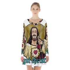 Buddy Christ Long Sleeve Velvet V-neck Dress by Valentinaart