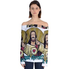 Buddy Christ Off Shoulder Long Sleeve Top by Valentinaart