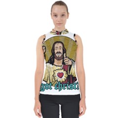 Buddy Christ Mock Neck Shell Top by Valentinaart