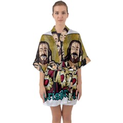 Buddy Christ Half Sleeve Satin Kimono  by Valentinaart