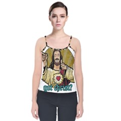 Buddy Christ Velvet Spaghetti Strap Top by Valentinaart