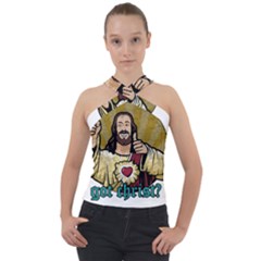 Buddy Christ Cross Neck Velour Top by Valentinaart