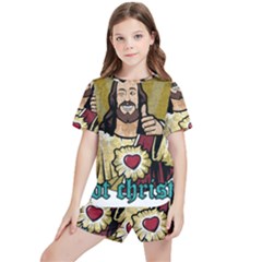 Buddy Christ Kids  Tee And Sports Shorts Set by Valentinaart