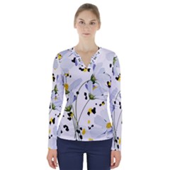 Tree Poppies  V-neck Long Sleeve Top by Sobalvarro