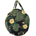 Tropical vintage yellow hibiscus floral green leaves seamless pattern black background. Giant Round Zipper Tote View1