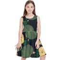 Tropical vintage yellow hibiscus floral green leaves seamless pattern black background. Kids  Skater Dress View1